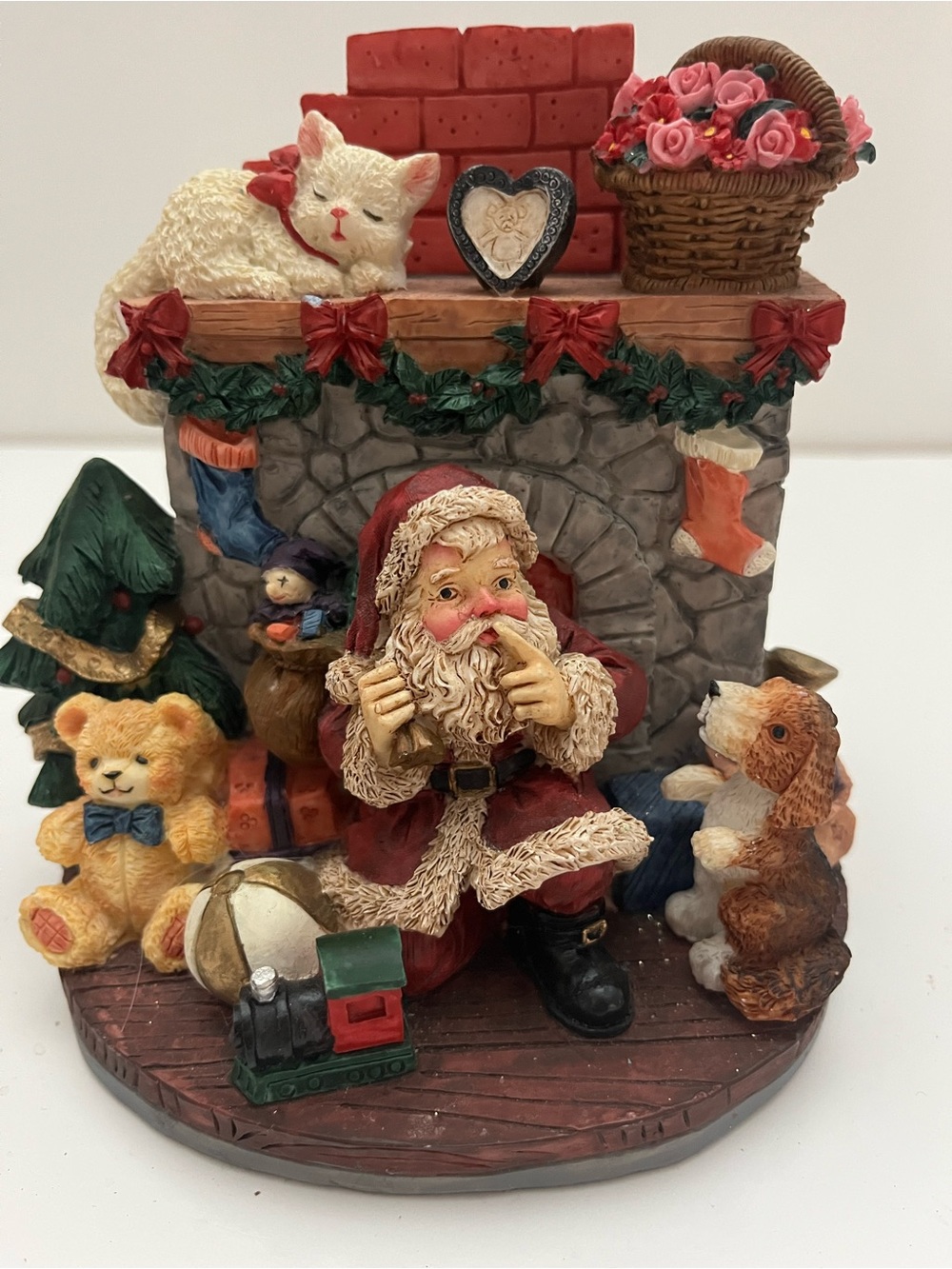 Vintage Hand Painted Christmas Fireplace Santa Coin Bank Figurine Decor